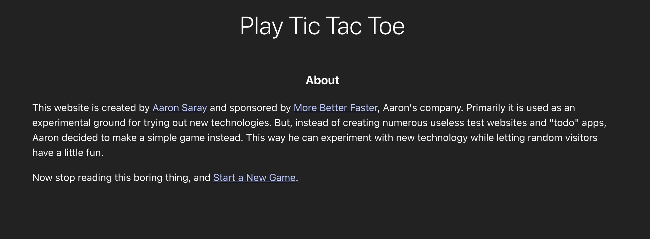 Play Tic Tact Toe Page