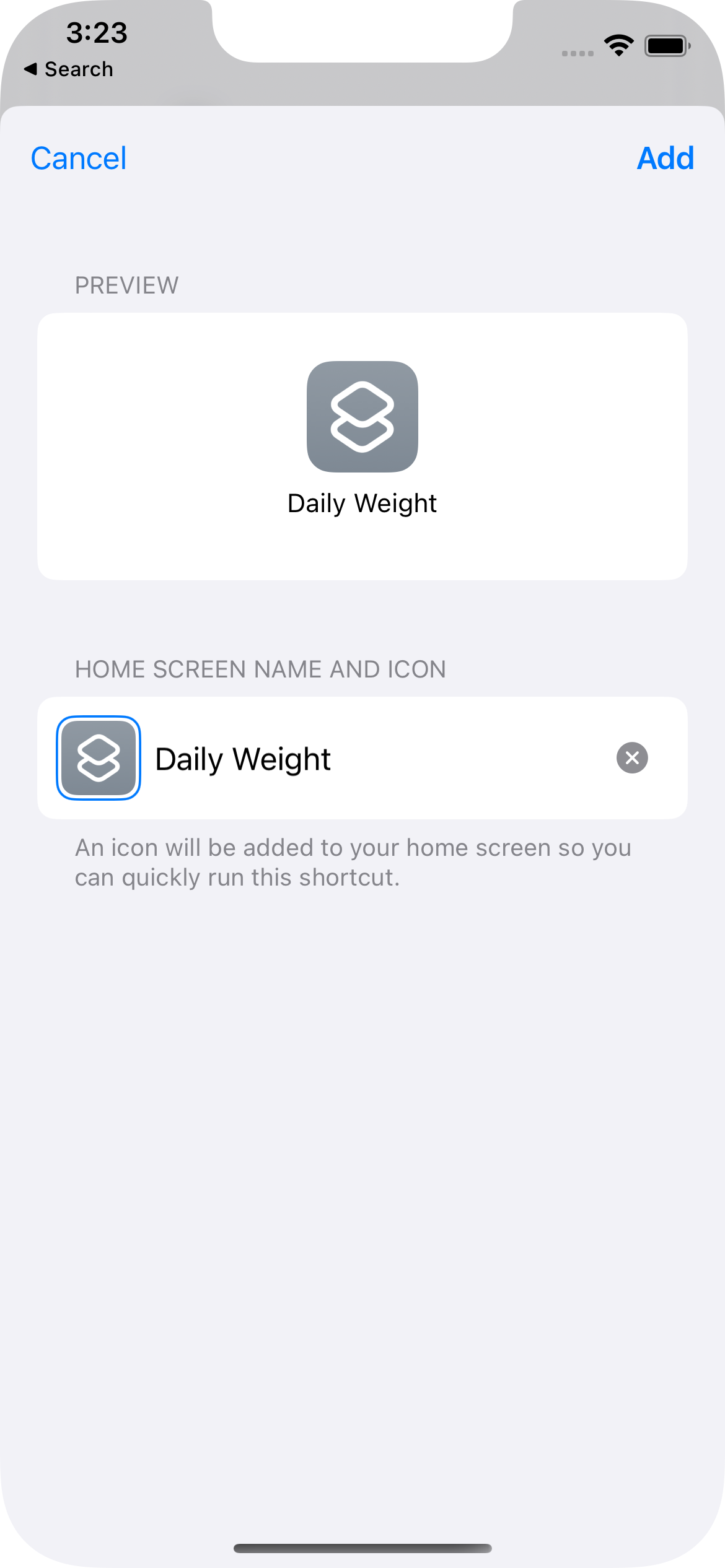 Screenshot from Shortcuts App