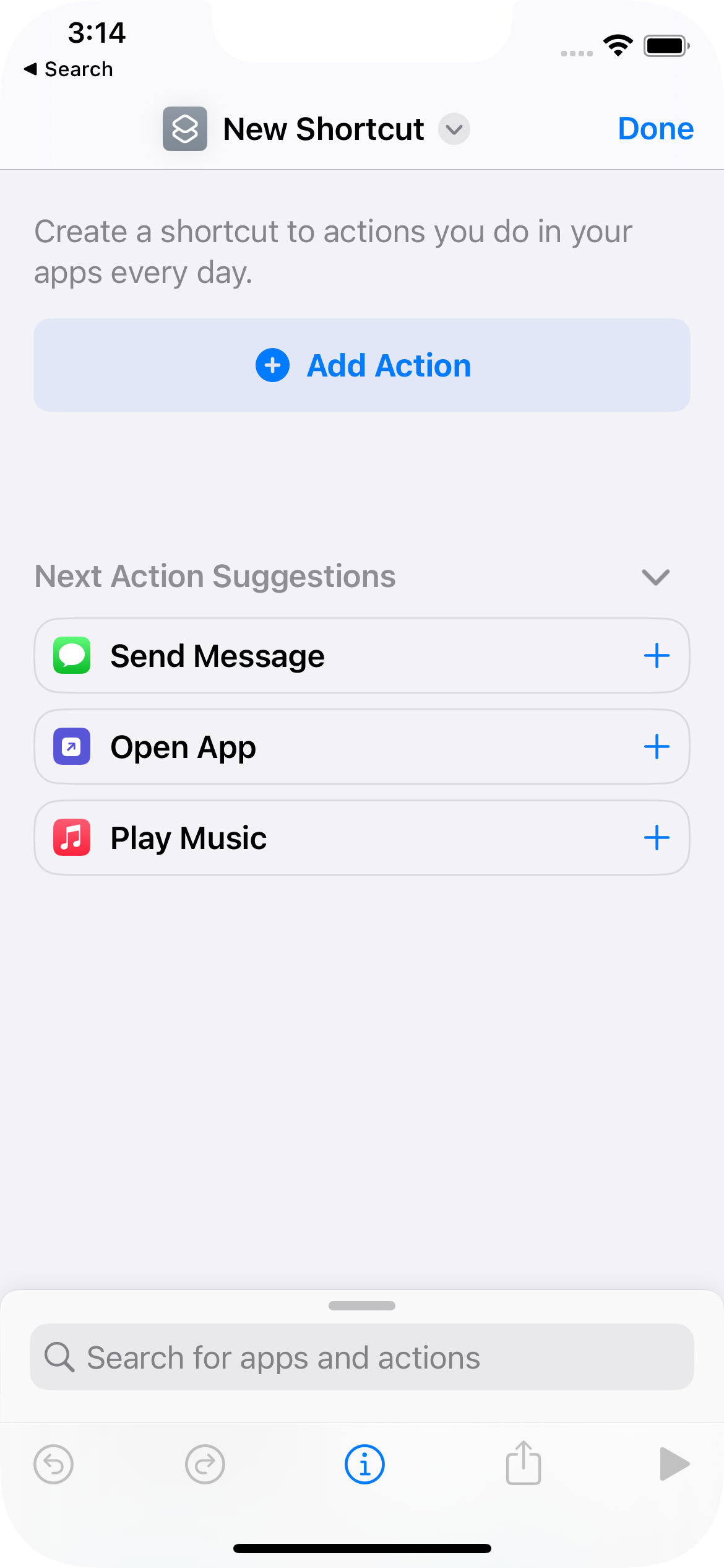 Screenshot from Shortcuts App