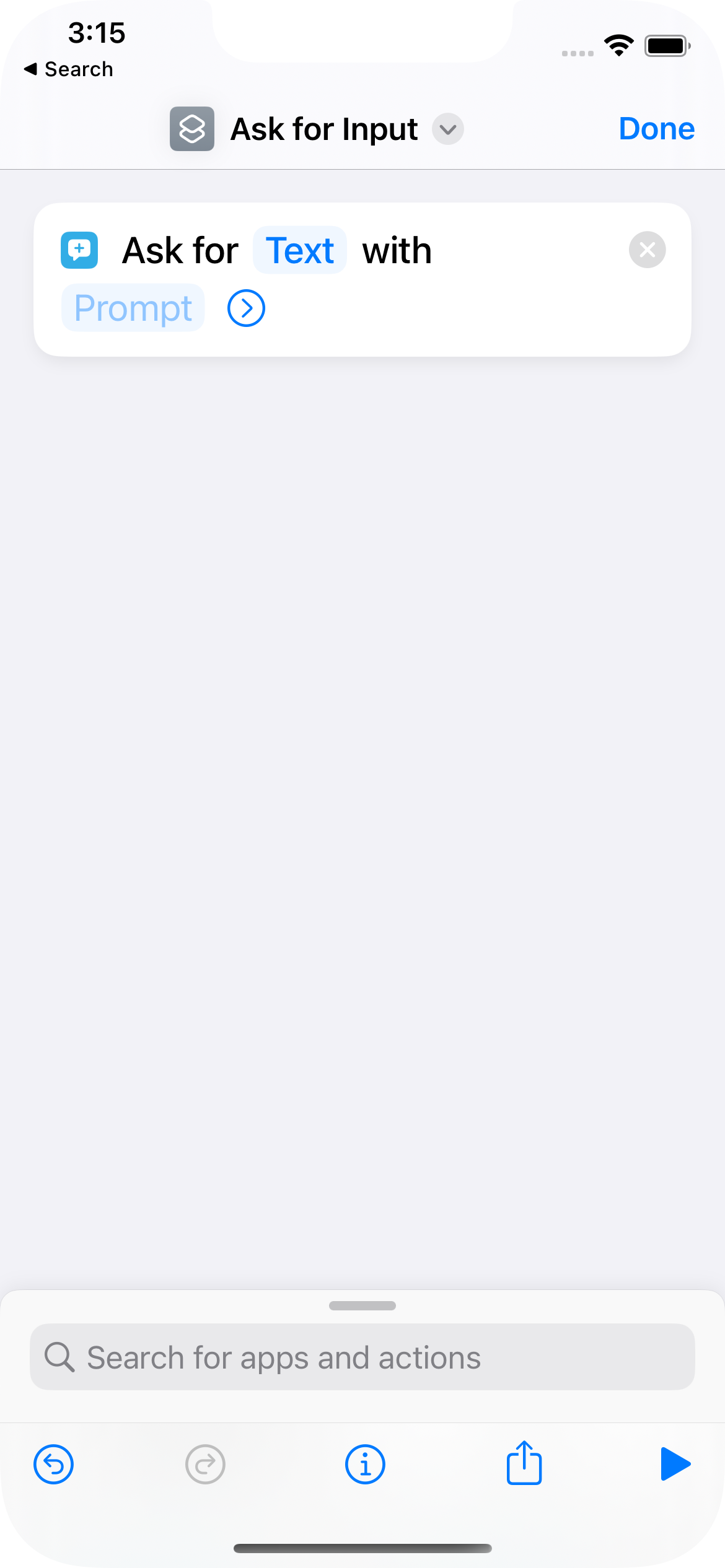 Screenshot from Shortcuts App