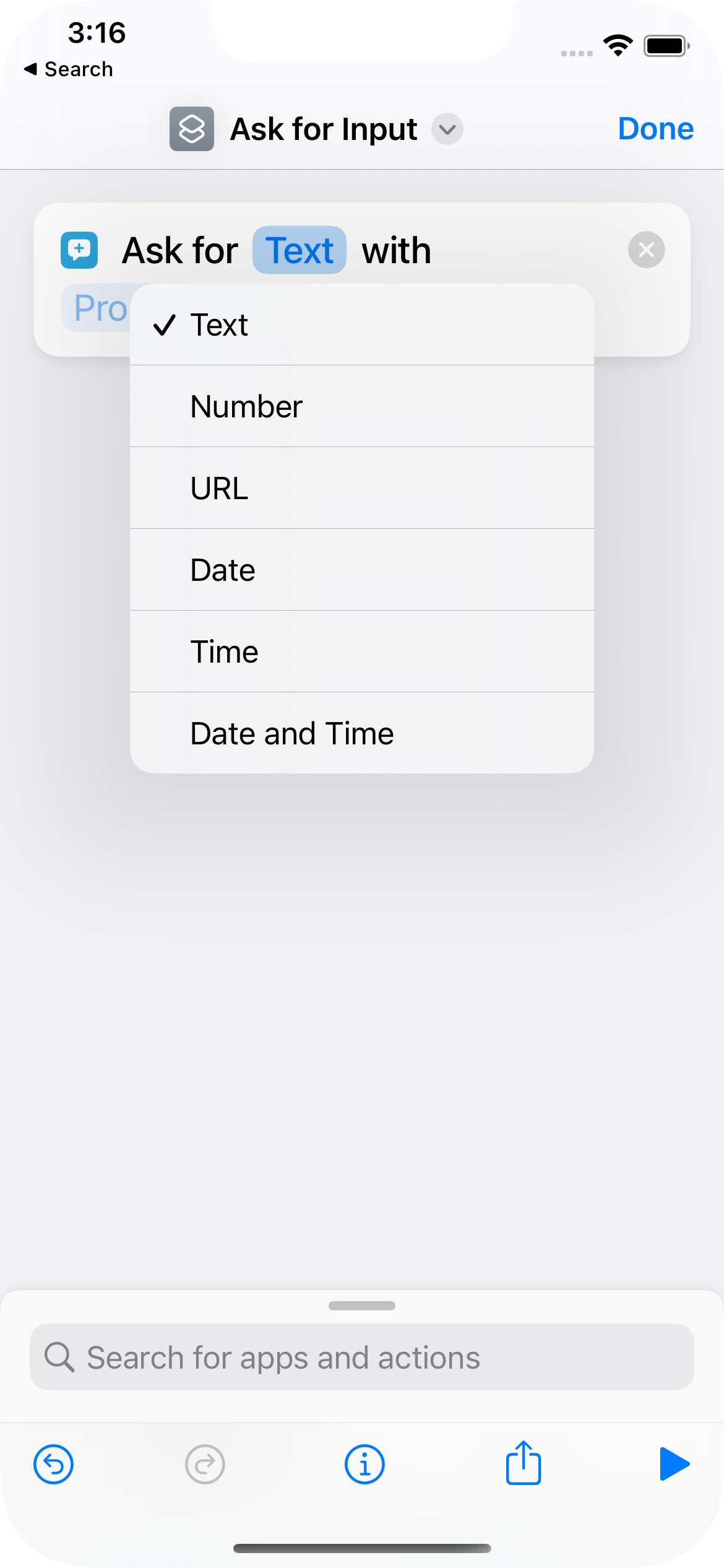 Screenshot from Shortcuts App