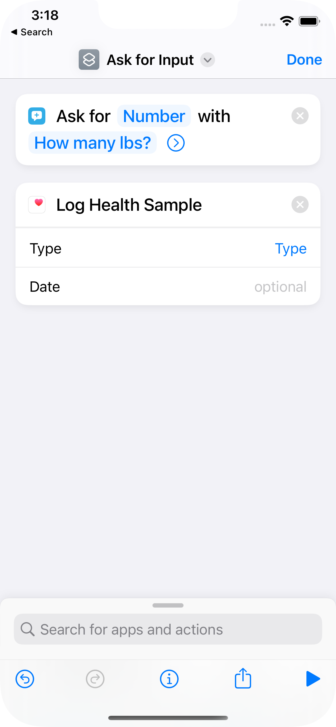 Screenshot from Shortcuts App